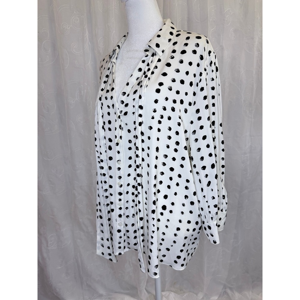 Worthington Petite PXXL White Black Polka Dot Tie Neck Button Down Blouse NWT - Picture 2 of 7